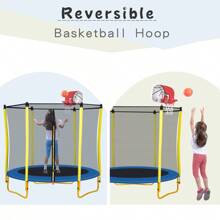 MERAX 5.5FT Trampoline For Kids - 65" Outdoor & Indoor Mini Toddler Trampoline With Enclosure, Basketball Hoop And Ball Included - Yellow - View 3