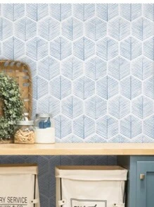 YUANYI 1 Roll 17.52in*39.37in Removable And Reusable Wallpaper, Self-Adhesive Vinyl Furniture Sticker, Waterproof Modern Geometric Green Striped Pattern, Suitable For Bathroom, Living Room, Bedroom And Kitchen Wall Decor, PVC Removable