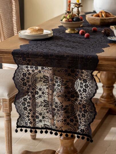 1 件蕾丝流苏桌旗，复古浪漫风格，多种尺寸和用途，适用于客厅、餐厅、派对、家居装饰