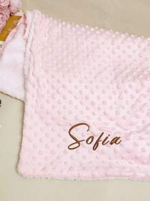 1Pc Custom Embroidered Personalized Blanket - Monogrammed Throw With Name, Soft & Cozy Gift For Anniversary, Housewarming Or Christmas, Unique Corporate & New Home Present - Pink - View 4