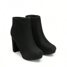 Dream Pairs Women's Chunky Shaft High Heel Ankle Boots Round Toe With Side Zipper - 黑色 - 查看 7