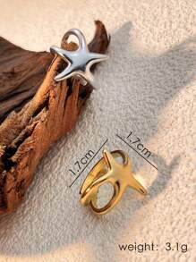 1pc 18K Gold Plated Stainless Steel Pentagram Ring, Fashionable & Creative Titanium Steel Adjustable Finger Ring Suitable For Men & Women, Valentine's Day Gift Valentines,Mom,Mother,Mother's Day,Gift