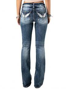 Denim Slim-Fit Stretch Micro-Flared Jeans - Màu xanh hải quân - Xem 4