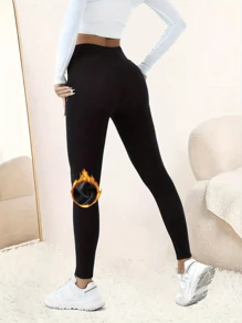 3pcs Women Thermal Lined High Waisted Leggings, Workout Winter Warm Thick Tights Soft Yoga Pants, Women's Clothing - Multicolor - View 5