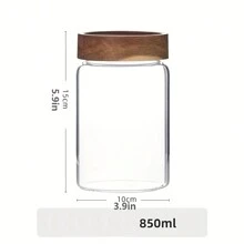 1pc High Borosilicate Glass Storage Jar With Camphor Wood Lid, Glass Food Container, Airtight Glass Jar For Candy, Cookies, Rice, Coffee Beans, Snacks, Spices, Kitchen Accessories