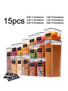 36 piezas Recipientes herméticos para almacenamiento de alimentos para organización y almacenamiento de despensa de cocina, recipientes de almacenamiento de cocina de plástico con tapas para harina, azúcar y cereales, etiquetas y marcador