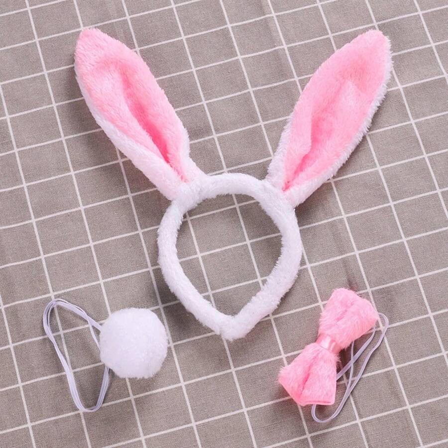 6 Pcs Rabbit Accessory Set Including Rabbit Ear Headband, Bow Tie And Tail (2 Sets), For Costume Decoration, Gag Prop, Funny Rabbit Ear Headband Bunny Costume