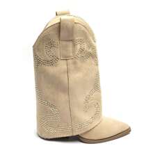 Bottines western à talon haut et bout pointu décorées de strass – Style cowgirl chic - 米色 - 查看 3