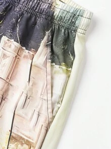 Locker sitzende Herren Shorts mit Bergaufdruck für den Urlaub mit Kordelzug, legerer Feier-Stil, geeignetes Geschenk für Ehemann oder Freund