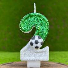 Creative Bestselling 0-9 Numeric & Alphabet Birthday Candles, Handmade DIY Birthday Cake, Party & Festival Decor Candles In Green, White, Mix-Color, Glitter, Lawn Soccer Pattern, Suitable For Birthday Party Celebration, Unisex - White and Green Soccer Ball - View 7