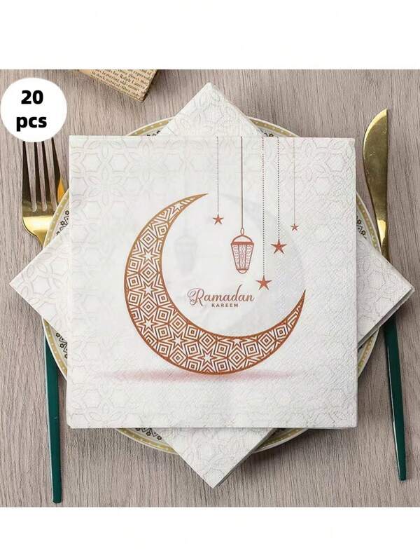 20 Stücke Mond bedruckte Servietten, Ramadan Kareem Eid Mubarak Party dekorative Papiertücher