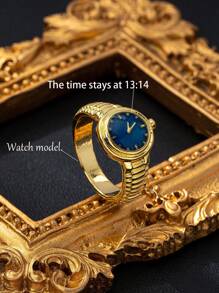 1pc 18K Gold Plated Copper Faux Watch Model Ring, High Quality Elegant Niche Fashion Design Enamel Coated Ring, Time Stopped At 13:14, Mother's Day Gift (Hands Do Not Move)