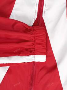 2 pièces Ensemble de Top de sport décontracté ample à patchwork en tissu tressé avec fermeture éclair et poches larges et pantalon assortis