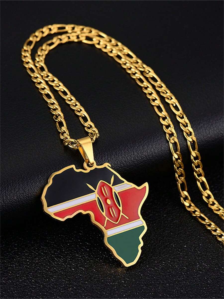 1 件非洲地图图案不锈钢项链 - 彩色 - 查看 1