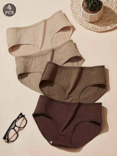 4 条装 美拉德彩色系列高弹力透气女士无缝三角裤