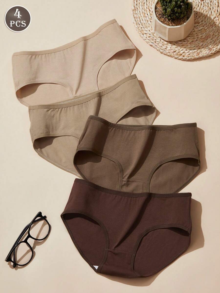 4 条装 美拉德彩色系列高弹力透气女士无缝三角裤 - 彩色 - 查看 1