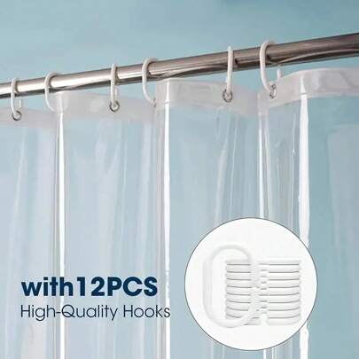 1pc Thickened Transparent PEVA Shower Curtain Liner, Bathroom Room Divider Curtain, 12pcs Plastic Shower Curtain Rings, Waterproof For Bathroom And Balcony Dividers