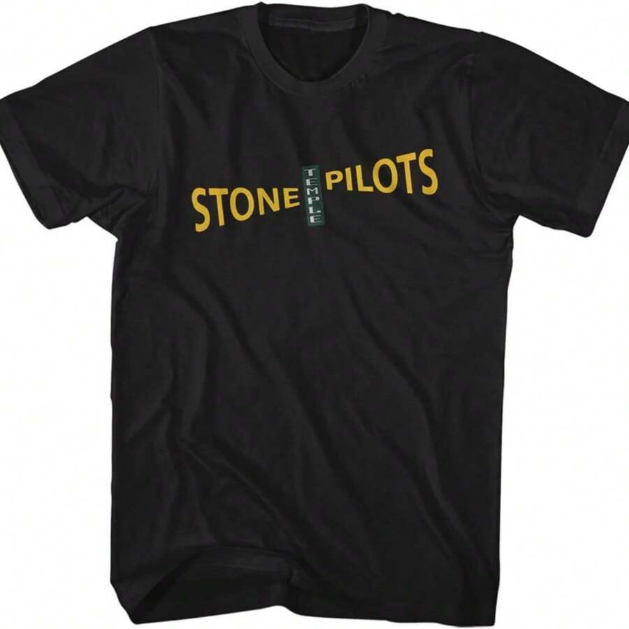 Stone Temple Pilots Rock Band Logo Front & Back Print Adult Short Sleeve T-Shirt - Black - View 1