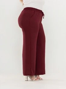 PLUS SIZE PANTS, WIDE LEG, HIGH WAIST WITH ELASTIC DUNA FABRIC - Màu Đỏ Sâu - Xem 1
