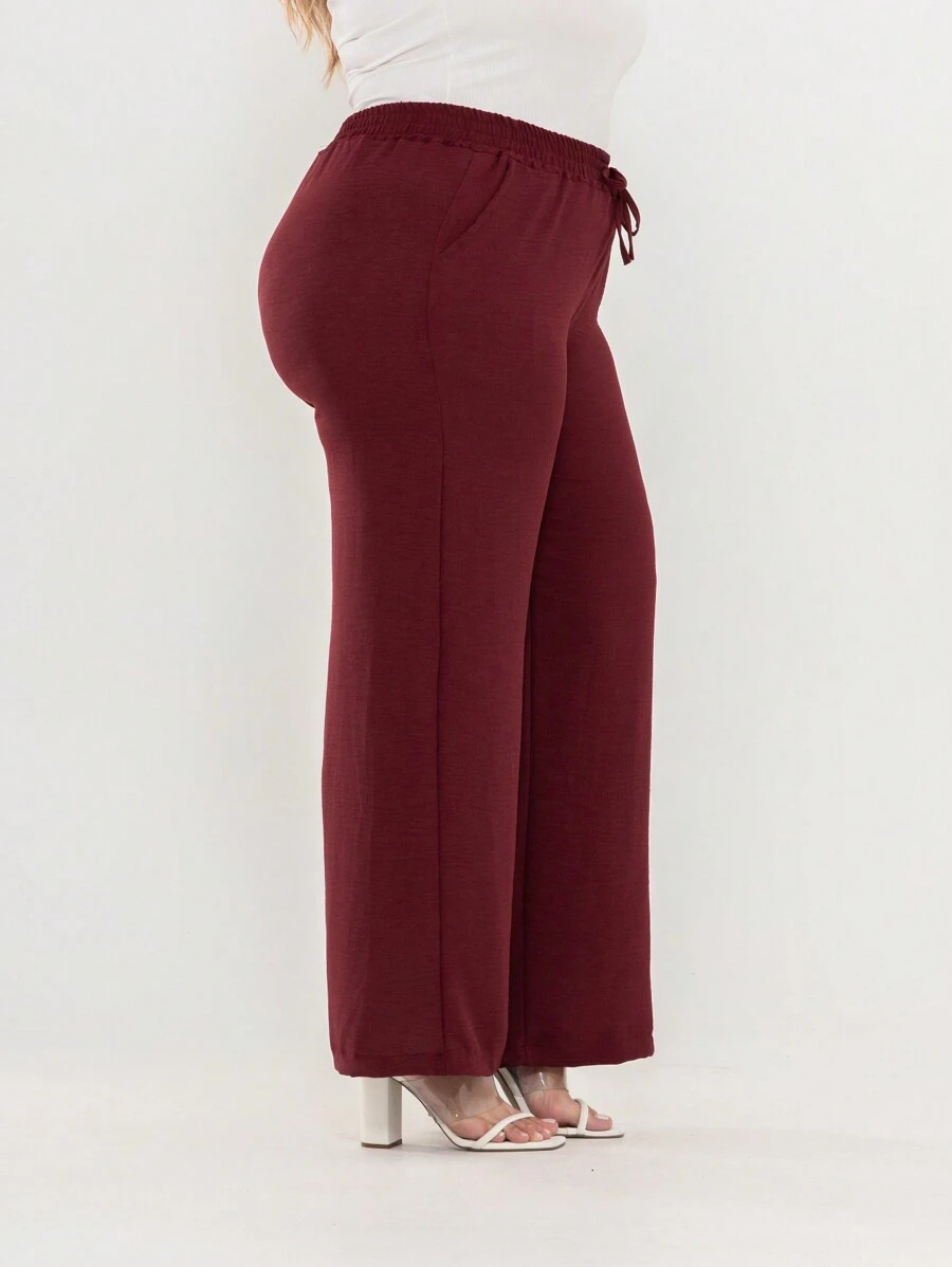 PLUS SIZE PANTS, WIDE LEG, HIGH WAIST WITH ELASTIC DUNA FABRIC - Màu Đỏ Sâu - Xem 1
