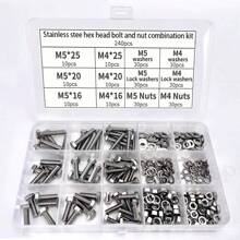 240pcs Stainless Steel Hex Head Bolt & Nut Assortment Kit - M4 M5 X 16mm 20mm 25mm - Full Thread Set - Grey - View 5