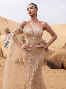 Gorgeous Asymmetrical Neck Mermaid Hem Formal Dresses & Evening Gowns, Party Dress, Wedding Guest Dress