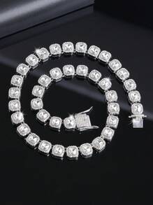 kuuioe 1pc Hiphop Round Rhinestone Fashionable Sparkling Unisex Chain Necklace, Party & Daily Wear Necklace & Bracelet
