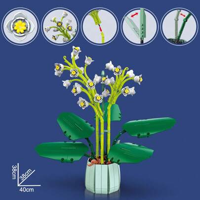 Juego bloques de construcción plantas artificiales, Orquídea Phalaenopsis, lirios los valles, decoración del hogar, adecuado para niños y adultos