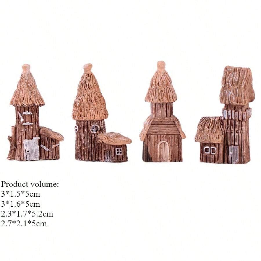 16 Piece Set Of House Decorations, Small House Ornaments, Rustic Wooden Houses, Vintage Wooden Castles, Background Decorations, Creative Home Decor - 棕色 - 查看 1