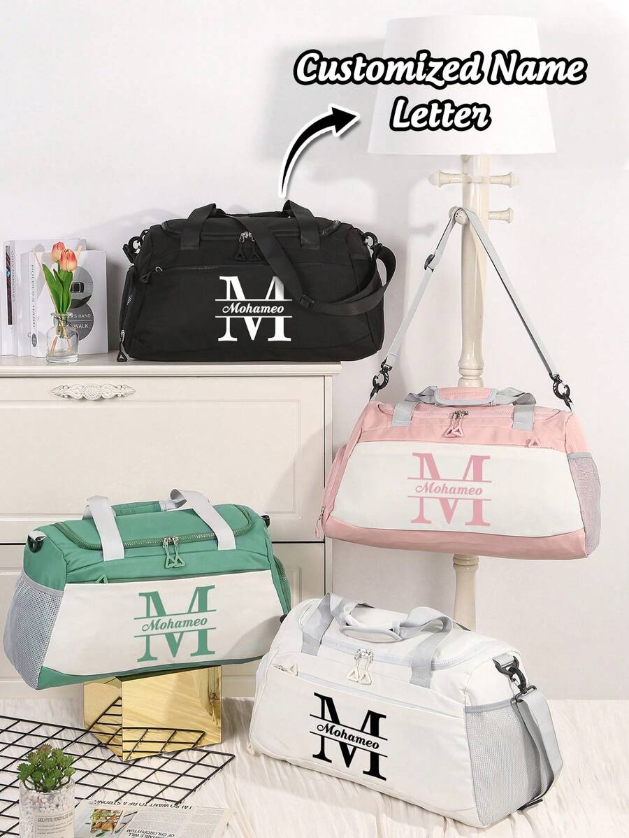 1pc Customized Name Handbag Personalized Design (Name, Letter) Foldable Large Capacity Lightweight Personalized Handbag, Shoulder Bag