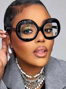 超大号黑色圆形眼镜 女士时尚品牌高品质眼镜架 奢华独特眼镜 装饰眼镜