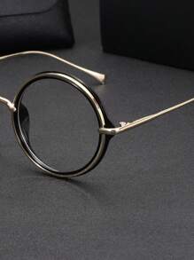 1 副男士圆形金属框架时尚无度数眼镜，适合电脑、游戏、休闲装，配有精致皮盒 - 彩色 - 查看 6