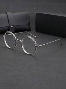 1 副男士圆形金属框架时尚无度数眼镜，适合电脑、游戏、休闲装，配有精致皮盒 - 彩色 - 查看 3