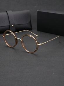 1 副男士圆形金属框架时尚无度数眼镜，适合电脑、游戏、休闲装，配有精致皮盒 - 彩色 - 查看 5