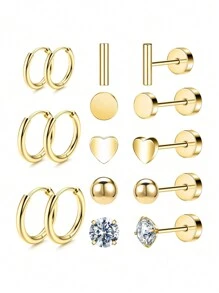 8 Pairs Of Medical Stainless Steel Earrings For Sensitive Ears, Small Opal Balls CZ Flat Back Stud Earrings, Hypoallergenic Hoop Earrings For Men And Women 20G Cartilage Earrings - Earring Set - View 14