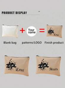 1 件定制花卉图案女士化妆包，休闲风格时尚单品，满足日常旅行需求，送给花卉爱好者的专属旅行必备礼物 - 彩色 - 查看 4