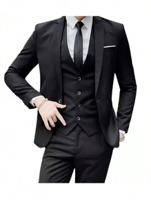 Slim Suit Complete Men's Outfit Sophisticated Cut (Pants + Blazer + Vest) - Black and White - View 4