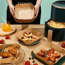 SOKANY 50/100 piezas, Papel para freidora de aire, Revestimiento desechable para freidora de aire, a prueba de aceite, antiadherente, fácil de limpiar, accesorios para freidora de aire, accesorios de cocina. Un revestimiento cuadrado de papel apto para hornear, hornear y cocinar en microondas, utilizado para hotel y propósitos comerciales.