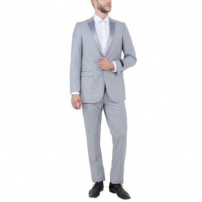 Mens Tuxedo 2pc Satin Peak Lapel With Matching Satin Side Strip Pants Tuxedo Set