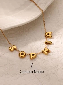 Custom Initial Letters Name Necklaces For Women Men Stainless Steel Customized Necklace Pendant Personalized Neck Chain Jewelry Gift - Gold - View 2