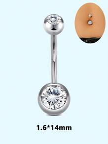 14G Bauchnabel Piercings aus Chirurgenstahl mit rundem kubischem Zirkonia, Nabel Barbell Stecker Körperpiercings für Frauen als Geburtstagsgeschenk, Bauchnabelpiercing für Frauen, Körperschmuck in Silber in den Längen 6mm, 8mm, 10mm, 12mm, 14mm, 16mm, 18mm