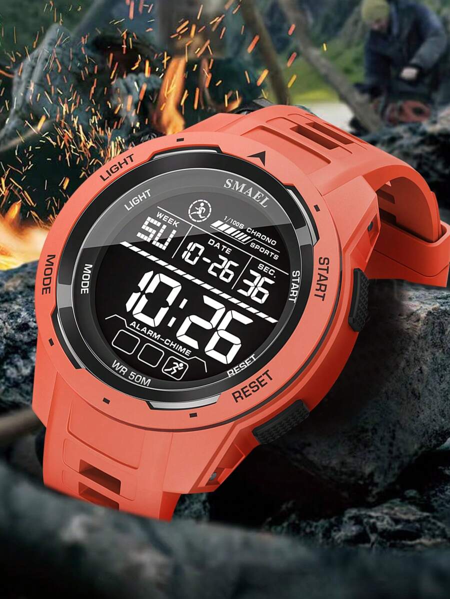 SMAEL Men's Waterproof Sports Watch Large Dial LED Backlight Digital Display Wristwatch Stopwatch Daily Decorative Sports Watch