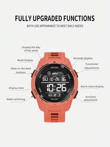 SMAEL Men's Waterproof Sport Watch, Large Dial, LED Luminous, Digital Display Chronograph, Daily Decoration Sport Watch - Red - View 6