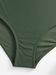 2pcs/Set Women Sexy V-Neck Cross-Front High Waist Solid Green Bikini Swimwear, For Summer Beach Vacation