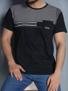 Men's Crew Neck T-Shirt With Pocket - màu đen - Xem 1