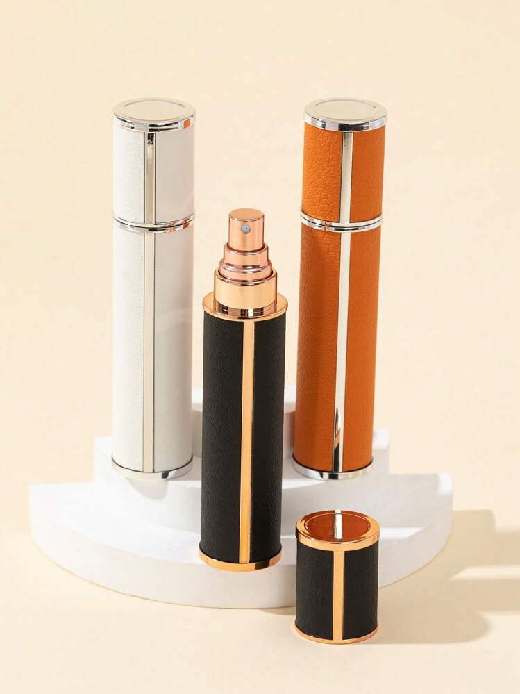 1pc 10ml Premium Refillable Glass Perfume Bottle, Bottom Press Direct Spray, Thickened Glass, Portable For Travel, Cosmetic Spray Atomizer, Faux Leather Travel Essentials Travel Accessories Travel Must Haves Beach Vacation Summer Holiday School Accessories Back To School Supplies Stuff - Multicolor - View 1