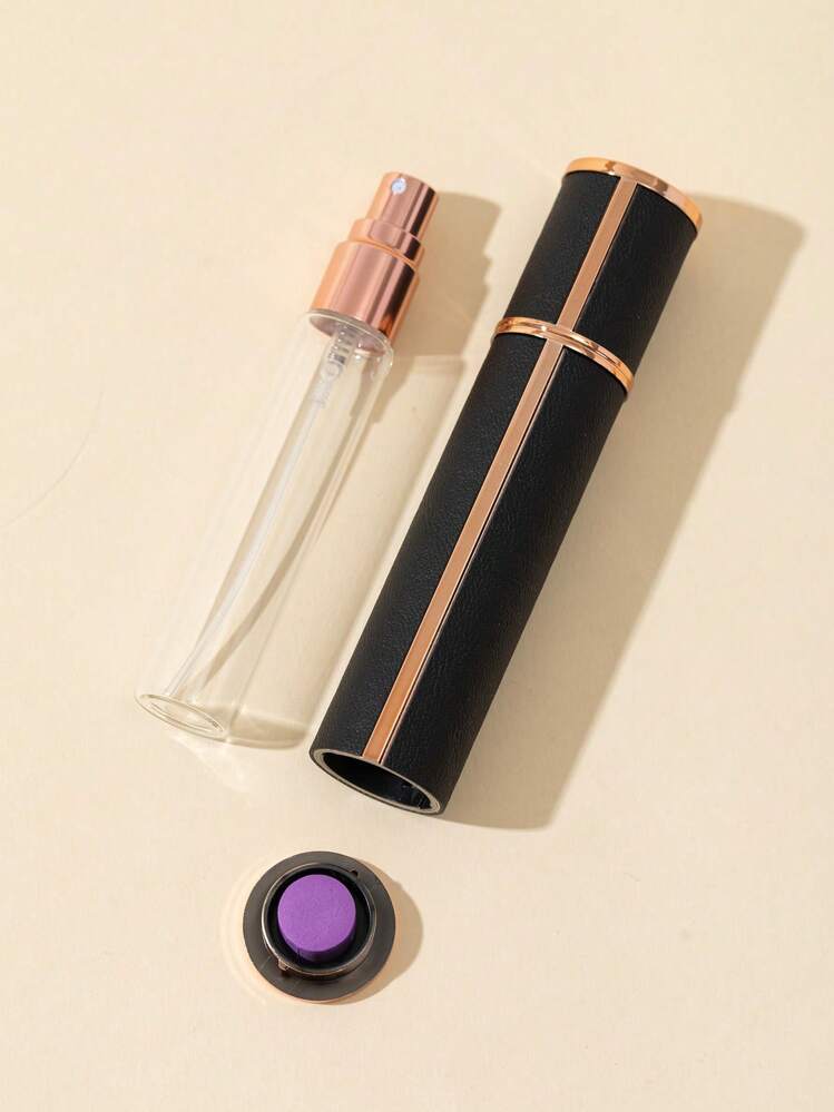 1pc 10ml Premium Refillable Glass Perfume Bottle, Bottom Press Direct Spray, Thickened Glass, Portable For Travel, Cosmetic Spray Atomizer, Faux Leather Travel Essentials Travel Accessories Travel Must Haves Beach Vacation Summer Holiday School Accessories Back To School Supplies Stuff - Multicolor - View 4