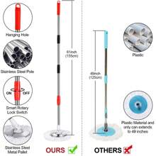 Mop And Bucket Set, 360° Spin Mop And Bucket With Wringer Set On Wheels With 3 Microfiber Mop Refills, Stainless Steel 61" Extended Handle Spinning Mop Bucket System For Floor Cleaning - 黑色 - 查看 2