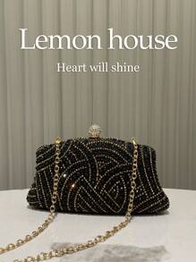 1 chiếc túi cầm tay trang trí buổi tối bằng đá Rhinestone đen bóng thanh lịch có dây đeo bằng kim loại, túi xách thời trang trang trọng cho tiệc cưới, quà tặng thích hợp cho phụ nữ, túi dự tiệc Tready, hoàn hảo cho tiệc, đám cưới, vũ hội, bữa tối/tiệc tối, các vật dụng thiết yếu cho đám cưới, hoàn toàn phù hợp với váy tốt nghiệp, váy dạ hội - màu đen - Xem 3