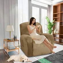 Oversized Recliner Chair Covers Velvet Plush 4 Piece Stretch Recliners Covers For Large Recliner Slipcovers Soft Washable Reclining Protector With Side Pocket - Lạc đà - Xem 2